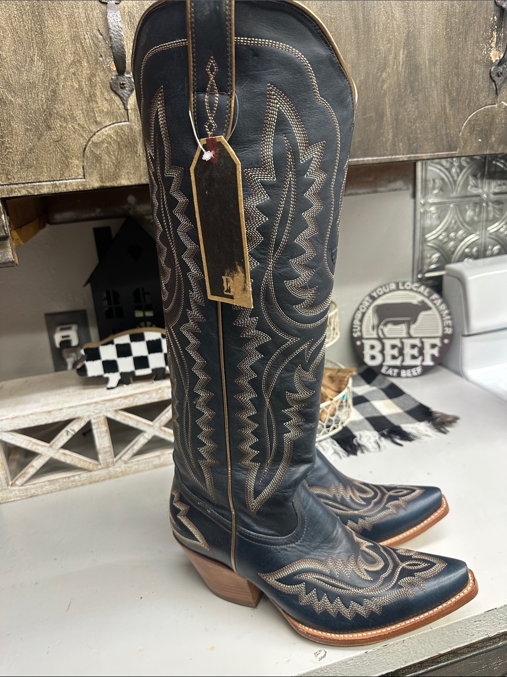 New area tall top western boots with heel